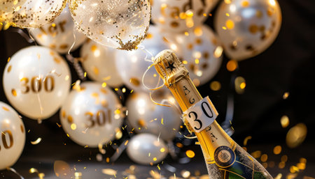 Champagne bottle with 2019 new year text on bokeh backgroundの素材