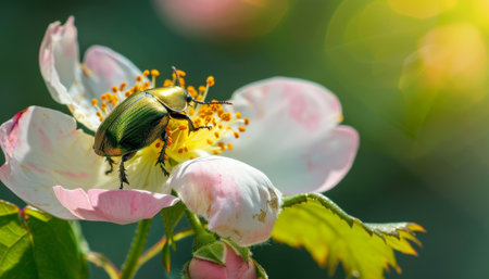 Rose chafer (Cetonia aurata) on a flowerの素材