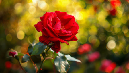 Beautiful red rose in the garden with bokeh background.の素材