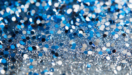 blue glitter christmas abstract background. close-up of shiny sequinsの素材