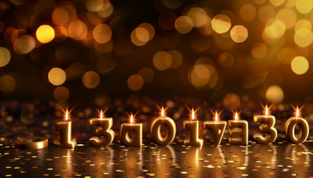 Happy new year 2013 with burning candles on bokeh background.の素材