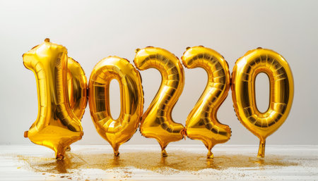 golden number two hundred and twenty made of inflatable balloons on a white backgroundの素材