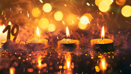 Burning candles with bokeh background, Happy Diwaliの素材