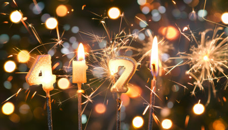 Happy new year and merry christmas with sparklers and bokeh backgroundの素材