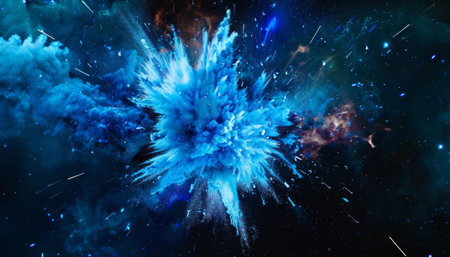 Blue explosion with smoke in space. Abstract background. 3D renderingの素材