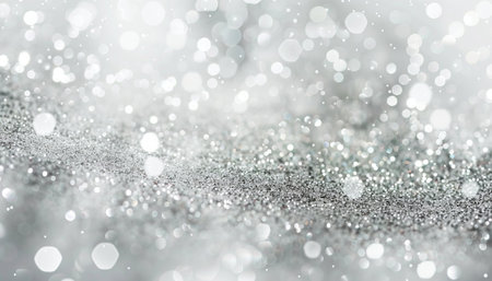 Silver glitter vintage lights background. silver and white. de-focusedの素材