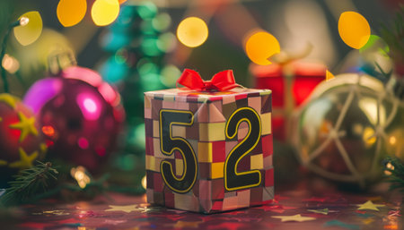 gift box with number twenty-second on bokeh backgroundの素材