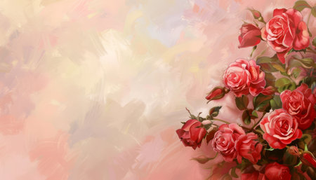 Bouquet of red roses on a background of watercolor.の素材