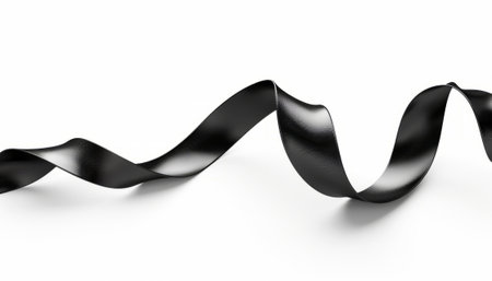Curled black ribbon isolated on white background. 3d illustration.の素材