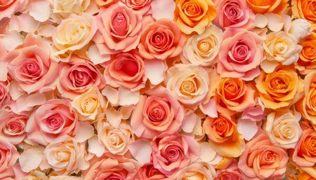 Background made of colorful artificial roses. Can be used as a backgroundの素材