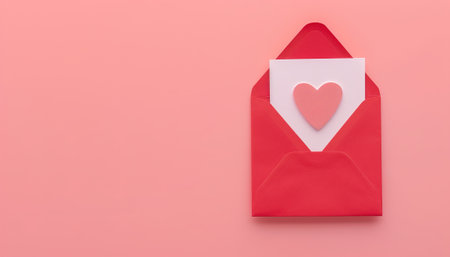 Valentine's day concept with envelope and heart on pink backgroundの素材