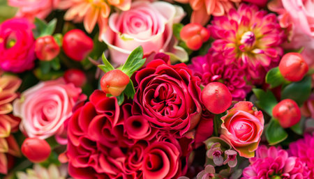 Bouquet of red and pink roses, close-up.の素材