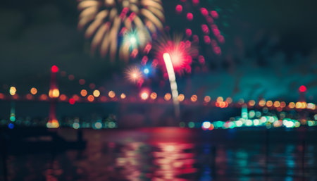 Abstract blur beautiful fireworks with bokeh for celebration background - Vintage Filterの素材