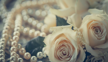 Wedding bouquet of white roses and pearls in vintage styleの素材