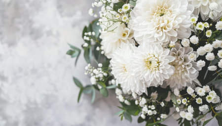 Beautiful white chrysanthemum bouquet on a light backgroundの素材
