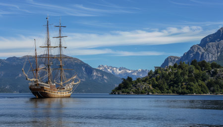 Sailing ship in Lake Wakatipu, Queenstown, New Zealandの素材