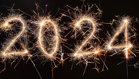 Happy new year 2014 written with sparklers and bokeh lightsの素材