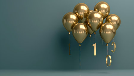golden balloons with 1st birthday date. 3d render illustrationの素材