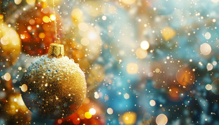 Christmas background with golden balls and bokeh lights. New Year.の素材