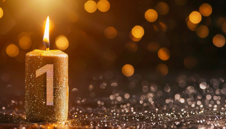 Burning candle on bokeh background. Christmas and New Year conceptの素材