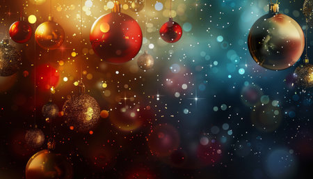 Christmas background with baubles and bokeh lights. Vector.の素材