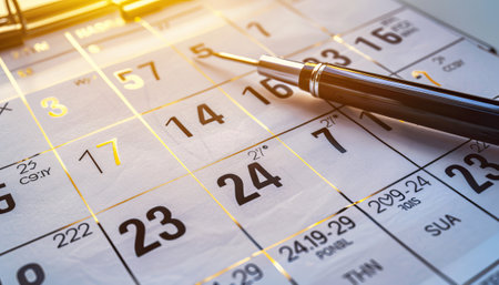 Close up of calendar page with pen, filter effect retro vintage styleの素材