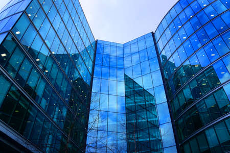 The modern building exterior made entirely of glass, in London, England