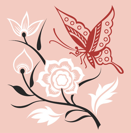 butterfly  and stylish plantのイラスト素材