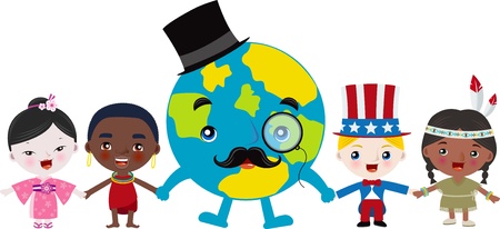 Multicultural Kids With Mr  Earthのイラスト素材