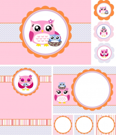 Owl baby shower card illustrationのイラスト素材
