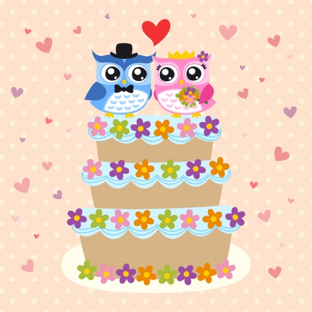bird bride and groom on wedding cakeのイラスト素材
