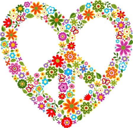 heart peace symbol with floral pattern のイラスト素材