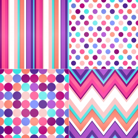 seamless retro zig zag, circle dots and stripes background のイラスト素材