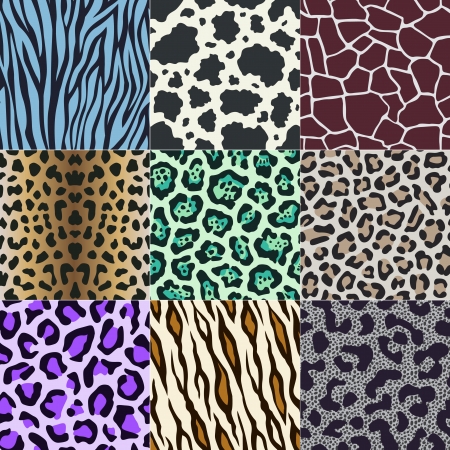 seamless cow, zebra, panther, tiger animal skin patternのイラスト素材