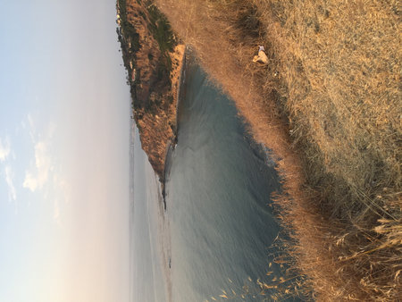 Stunning Coastal View at Sunset Showcasing Cliffs and Ocean Wavesの写真素材