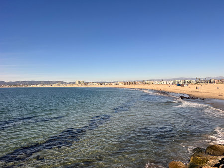 View of the beach in Santa Monica, Los Angeles, California.の写真素材