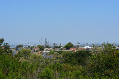 Expansive View of Suburban Cityscape Under Clear Blue Skies During Daylight Hoursの写真素材