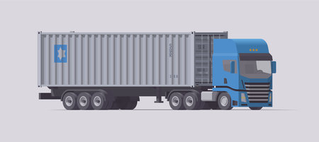 Semi truck carrying container trailer. Isolated european tractor. Vector illustration. Collectionのイラスト素材