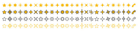 Vector stars set. Yellow, & outline stars on white background. Collectionのイラスト素材