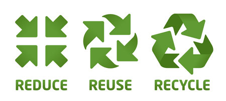 Vector reduce reuse recycle symbol set. Green icons on white background. Collectionのイラスト素材