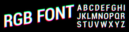 RGB color font on black bacground. Additive mixing vector font illustrationのイラスト素材