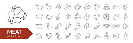 Meat line icon set. Isolated signs on white background. Vector illustrationのイラスト素材