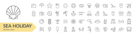 Sea holiday line icon set. Travel & tourism. Isolated signs on white background. Vector illustrationのイラスト素材