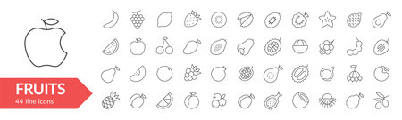 Fruits line icon set. Isolated signs on white background. Vector illustrationのイラスト素材