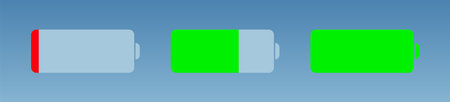 Charging battery symbols set. Vector icons on blue background. Collectionのイラスト素材