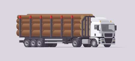 Semi truck carrying timber trailer. Isolated european tractor. Vector illustration. Collectionのイラスト素材
