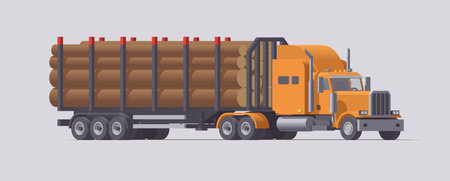 Semi truck carrying timber trailer. Isolated american retro tractor. Vector illustration. Collectionのイラスト素材