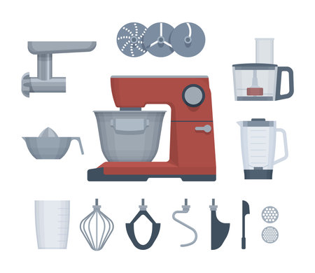 Flat appliances set. Food processor. Vector illustration. Collectionのイラスト素材