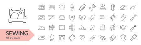 Sewing line icon set. Isolated signs on white background. Vector illustrationのイラスト素材