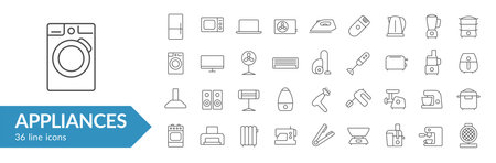 Appliances line icon set. Isolated signs on white background. Vector illustrationのイラスト素材